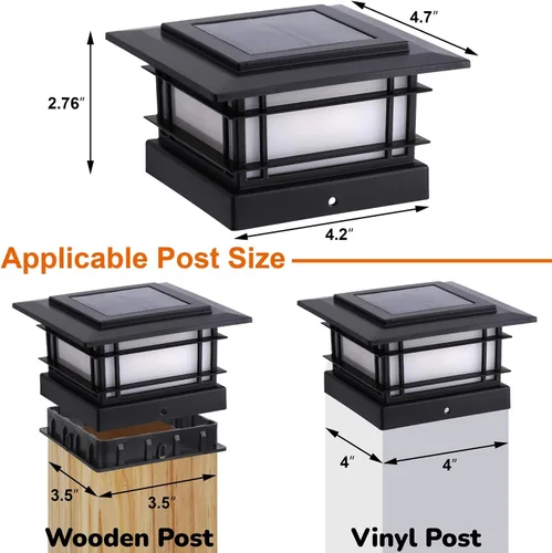 Vista 2 de Dynaming Luces solares de 4 x 4 para exteriores con 2 modos de color, luces solares para poste de valla, carcasa negra para postes de vinilo/madera
