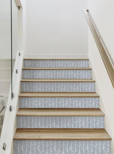 Vista 6 de Simple Shapes Tiras elevadoras de escalera de acuarela para despegar y pegar (azul niebla, paquete de 6, 48 pulgadas de ancho x 6 pulgadas de alto)