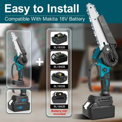 Vista 2 de Mini motosierra para batería M-akita de 18 V, motosierra eléctrica de 600 W sin escobillas de 6 pulgadas, motosierra de mano para tijeras de jardín