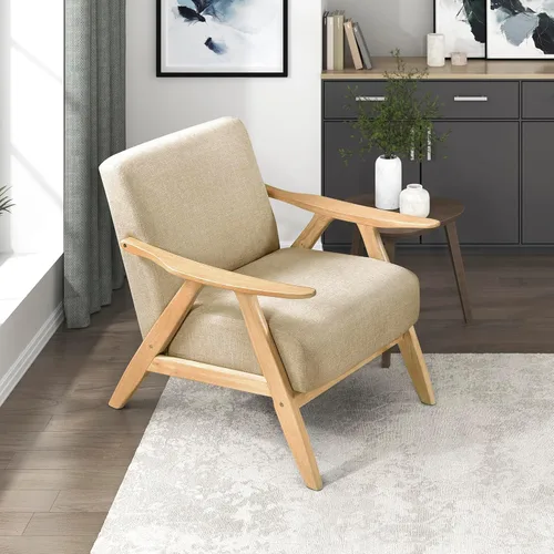 Vista 20 de Lexicon Silla de Acento Moderna de Mediados de Siglo con Marco de Madera Sólida en Acabado de Nogal, Sillón de Descanso con Brazos Tapizado