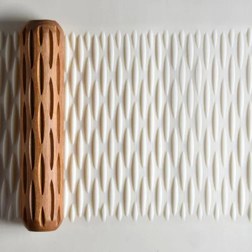Vista 10 de MKM Pottery Tools Rodillos de mano grandes de madera para arcilla (BHR-01 Diagonal Basketweave)