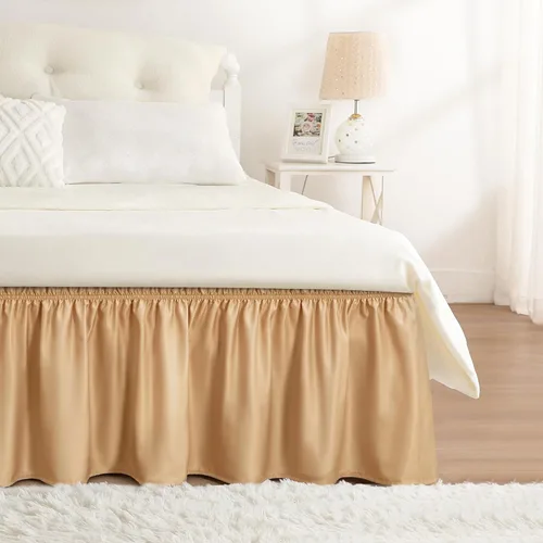 Vista 71 de Falda de cama RIMELA tamaño Queen color verde bebé con caída de 15 pulgadas, falda elástica envolvente, volante que protege contra el polvo