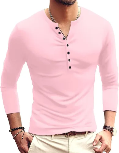 Vista 16 de YTD - Camiseta de manga larga Henley básica ajustada para hombre, estilo casual
