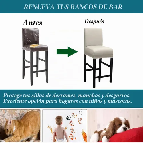 Vista 5 de HFCNMY Fundas para Taburetes de Bar, Paquete de 4 Fundas Elásticas Impermeables de PU para Taburetes de Bar con Respaldos, Fundas para Sillas