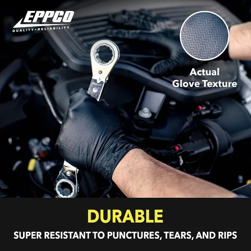 Vista 4 de EPPCO LionGrip - Guantes desechables de nitrilo negro de 7 mil, sin polvo, sin látex, con textura superior