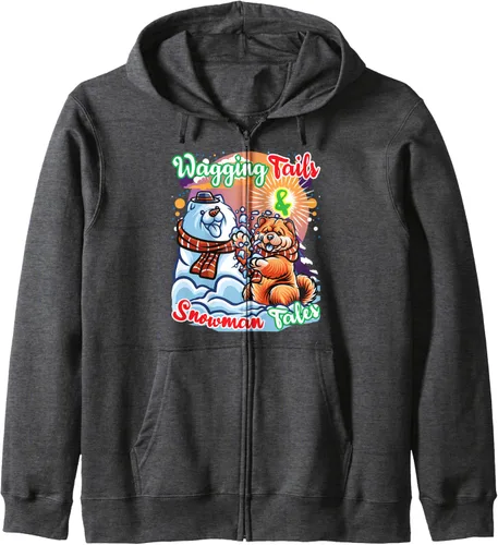 Vista 5 de Chow Chow Dog Christmas Snowman Winter Snow Zip Hoodie