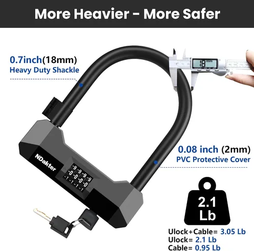 Vista 4 de NDakter Candados de bicicleta antirrobo de alta resistencia, cerradura combinada de bicicleta de 0.71 pulgadas, cerradura de combinación reiniciable