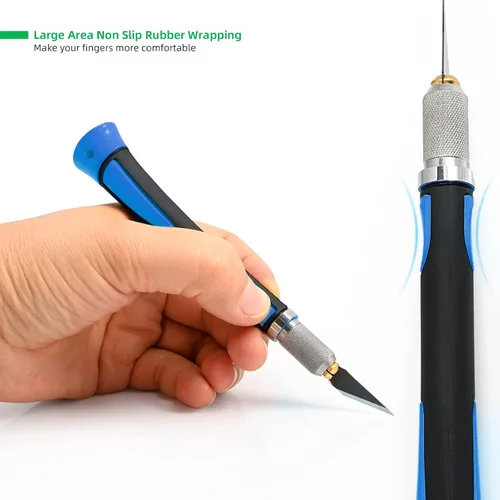 Vista 4 de FOSHIO Juego de 2 cuchillos de precisión para manualidades con 20 cuchillas de repuesto, mango ergonómico antideslizante con cubierta protectora
