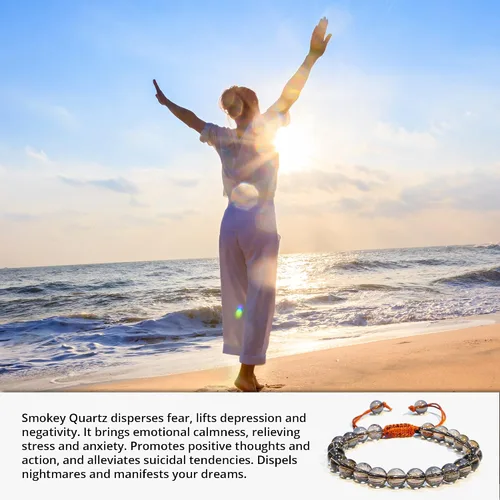 Vista 153 de Adjustable Crystal Bracelet – Gemstone Bead Bracelet with Adjustable Macrame String – Chic Gemstone Bracelet for Men and Women – 8mm Round Healing