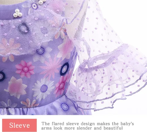 Vista 4 de LZH Encanto Mirabel Costume Dress For Girls Cosplay Isabela Madrigal Princess Halloween Dress Up With Glasses Earrings