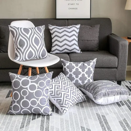 Vista 10 de Modern Homes Fundas de almohada en blanco y negro de 16 x 16 pulgadas; fundas de cojín 100% algodón para sofá y cama; fundas de cojín en blanco