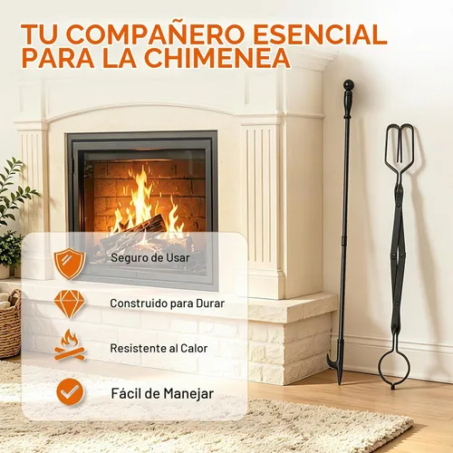 Vista 5 de FEED GARDEN Set de póker de chimenea de 32 pulgadas y pinzas de chimenea de 26 pulgadas para herramientas de hoguera, accesorios de chimenea