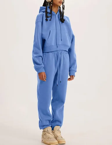 Vista 21 de Kissonic Conjunto deportivo de forro polar para mujer, 2 piezas, sudadera con capucha y pantalones deportivos