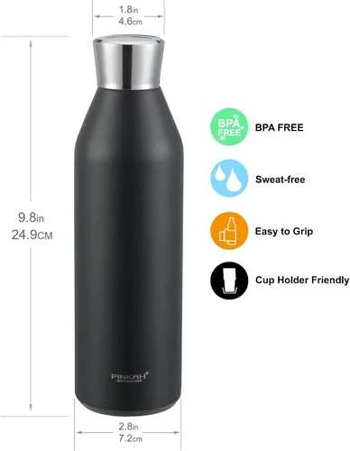 Vista 4 de Botella de agua de acero inoxidable aislada de 20 onzas, botellas de agua reutilizables, botella de agua con forma de cola de doble pared