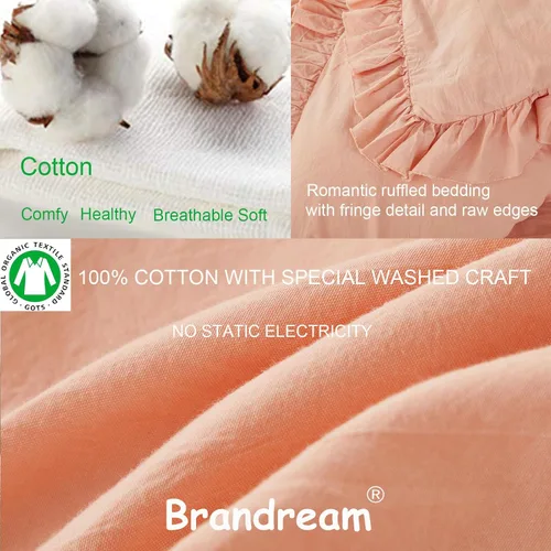 Vista 3 de Brandream Juego de funda de edredón tamaño matrimonial/queen, 100% algodón lavado, 3 piezas, ropa de cama para niña, juego de funda de edredón