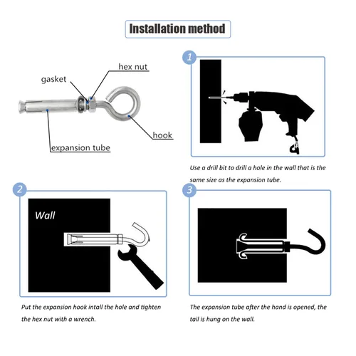 Vista 7 de 5/16" X 4-3/16" Tornillos de expansión para pared de hormigón con ojo de anclaje, tornillos de ojo de acero inoxidable 304 de servicio pesado