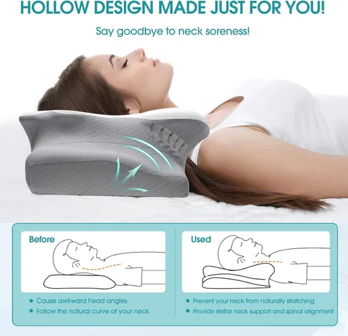 Vista 4 de SereneCloud Almohada cervical para soporte de cuello y hombros, almohada de espuma viscoelástica de contorno para dormir, almohada ergonómica