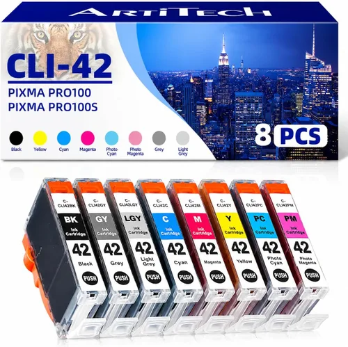 Vista 13 de CLI-42 Pixma Pro-100 - Cartucho de tinta de repuesto para Canon CLI42 GY CLI-42 LGY compatible con impresoras Pixma Pro-100 Pro-100s, paquete de 4
