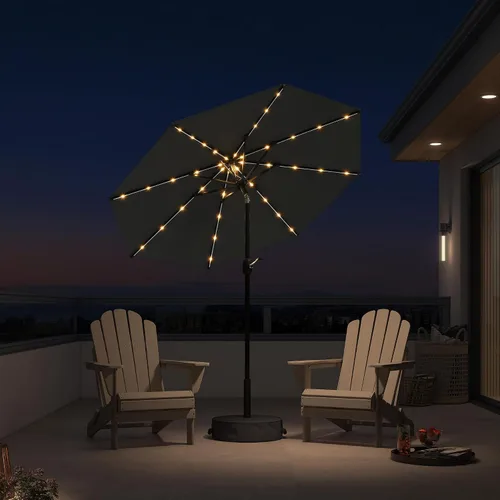 Vista 37 de PURPLE LEAF Sombrilla LED para patio y piscina, 5 x 8 pies, con base para Beige