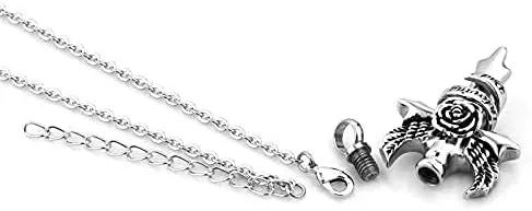 Vista 2 de Collar de urna de alas de ángel con cruz para cenizas en memoria amorosa, papá, mamá, abuela, abuelo, hermano, hermana, tía, hijo, cremación