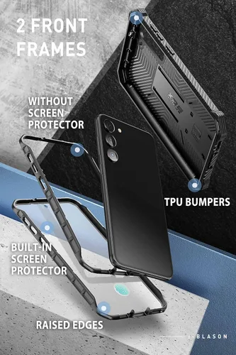 Vista 3 de i-Blason Armorbox - Funda para Samsung Galaxy S23 con soporte y clip para el cinturón, protector de pantalla integrado, 2 marcos frontales