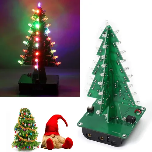 Vista 2 de Adeept Colorido árbol de Navidad 3D LED DIY Kits, 7 colores flash RGB circuito LED electrónico montar kits divertidos, proyecto STEM placa PCB