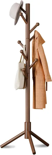 Vista 9 de Perchero de abrigos, Perchero de pie independiente con 8 ganchos, 3 alturas ajustables para ropa, sombreros, bolsos, árbol de abrigos de fácil Negro
