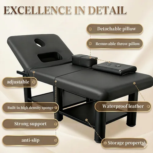 Vista 7 de Mesa de masaje estacionaria de 32 pulgadas de ancho, cama de masaje resistente de 2000 libras, cama de pestañas con respaldo ajustable, cama de spa
