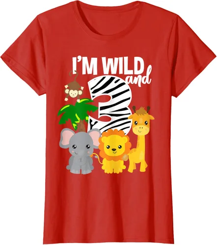 Vista 64 de Camiseta de cumpleaños con temática de zoológico de I'm Wild and 3, Negro, S