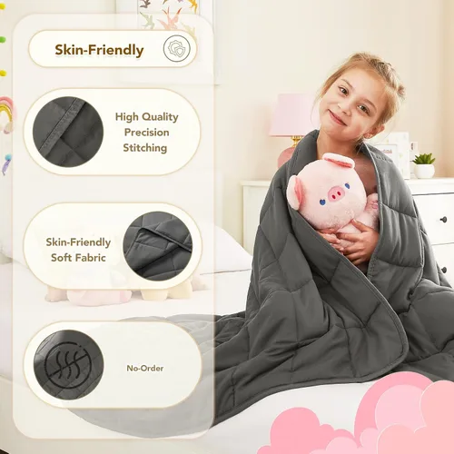 Vista 5 de CuteKing Manta pesada (2 libras, 36 x 48 pulgadas, gris) manta pesada para 40-60 libras, manta pesada para refrigeración y calefacción con cuentas