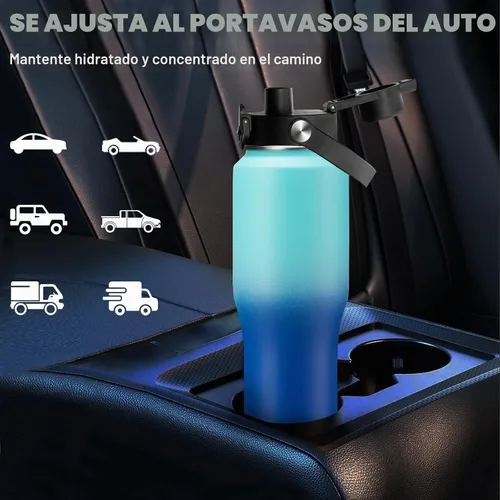 Vista 2 de Botella de agua aislada de 32 onzas con pajilla, mantiene el frío 48 horas o el calor 24 horas, termo de acero inoxidable al vacío con mango de Azul
