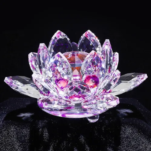 Vista 9 de Flor de loto de cristal brillante, 4 pulgadas, reflejo de loto de cristal transparente para Feng Shui, decoración del hogar, adornos o peso de papel