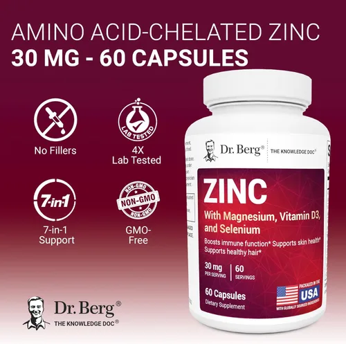 Vista 2 de Dr. Berg Zinc 30mg mejorado con magnesio, vitamina D3, selenio y cobre – Suplementos de zinc para hombres y mujeres – Zinc quelado para apoyo