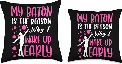 Vista 3 de Majorette & Baton Twirler Shirts & Merch Cheerleader Majorette Gymnastic Baton Twirlers Throw Pillow, 16x16, Multicolor