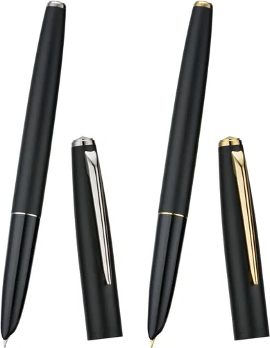 Vista 3 de 2 plumas estilográficas Jinhao 911 de punta extrafina, color negro mate con detalles dorados y plateados, ligeras y duraderas, incluye cartuchos