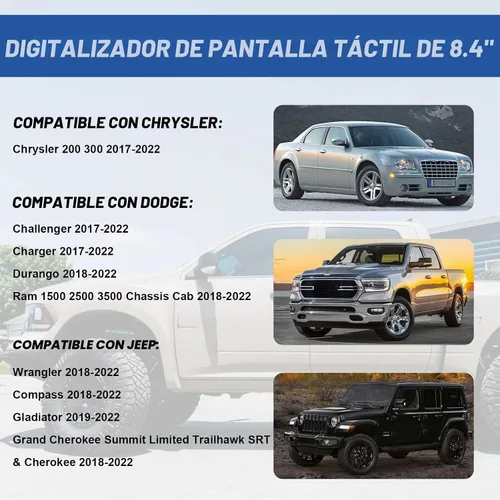 Vista 2 de Digitalizador de pantalla táctil Uconnect de 8.4 pulgadas compatible con Ram 1500 2500 3500 Chrysler Dodge Durango Challenger Grand Cherokee
