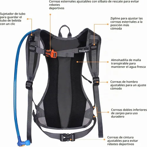 Vista 3 de Unigear Hydration Pack Backpack with 2L Water Bladder for Hiking & Cycling Lightweight Water Backpack For Running, Biking, Climbing And Camping