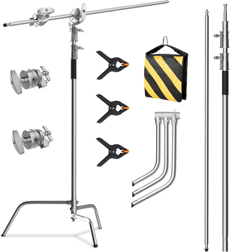 Vista 7 de Soporte C resistente con brazo de pluma, soporte de luz de acero inoxidable Negro