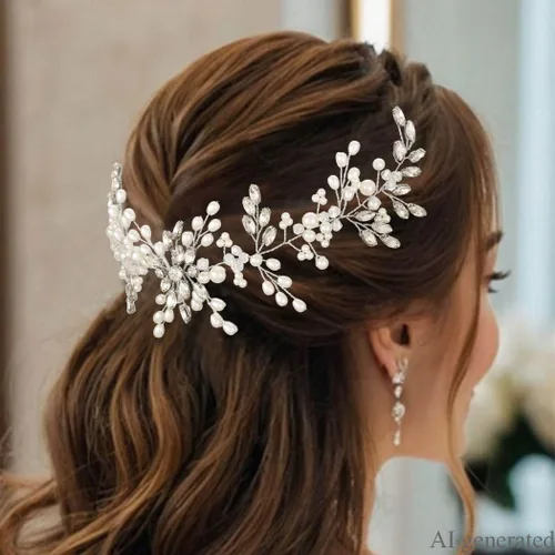 Vista 4 de Asooll Tocado nupcial de plata accesorios para el cabello de boda Rhinestone piezas para el cabello para mujeres