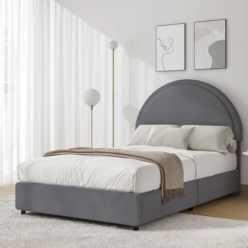 Vista 7 de REVOMINCA Estructura de cama Full Boucle con cabecera redonda, color gris
