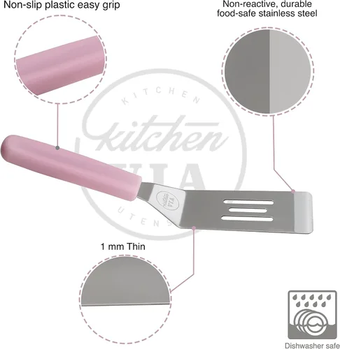 Vista 3 de Espátula para galletas con mango rosa, pequeña, antiadherente y resistente al calor para pasteles, panqueques y pizza perfectos
