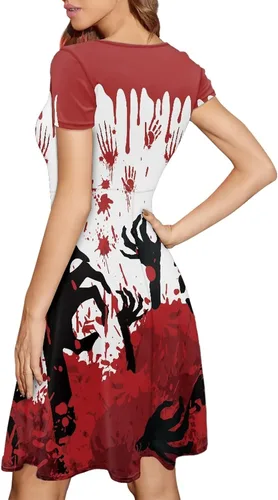 Vista 5 de Youngerbaby Cool Maid - Vestido de Halloween para mujer, vestido midi de verano, vestido casual con vuelo, para festivales