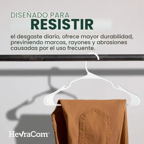 Vista 7 de HevraCom Paquete de 50 perchas de plástico color blanco, resistentes y duraderas, antideslizantes, perchas para armario, ahorro de espacio