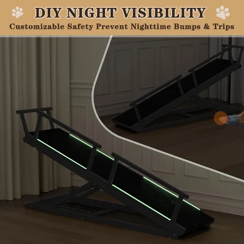 Vista 9 de Rampa para perros para cama, 7 niveles ajustables (13-37 pulgadas), rampa para perros de madera de abedul para cama alta, sofá, plegable de 60