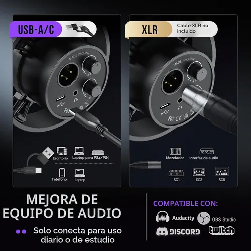 Vista 5 de FIFINE - Kit de micrófono de podcast K688, micrófono dinámico USB/XLR con brazo articulado para PC/mezclador XLR, micrófono para juegos con botón
