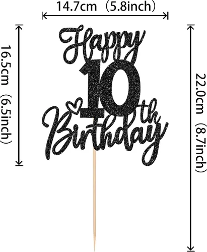 Vista 2 de 1 pieza de decoración para pastel de cumpleaños número 10 con purpurina y texto en inglés "Cheers to 10" Birthday Cake Pick Ten 10 Fabulous Cake