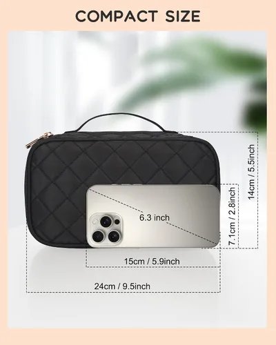 Vista 2 de Relavel Bolsa de maquillaje pequeña para mujer y niña, bolsa de maquillaje y brochas portátil de 2 capas, organizador de brochas de regalo de Navidad