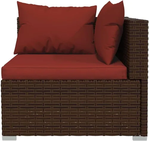 Vista 6 de Brown Wicker Patio 3-Seater Sofa with Cushions, PE Rattan Outdoor Seating Set with Steel Frame Brown and Cinnamon Red