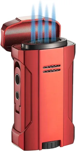 Vista 6 de Visol Rhino 2.0 - Encendedor de gas recargable con llama cuádruple, reposo integrado, dos perforadores integrados, encendedor de llama ajustable