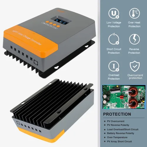 Vista 6 de Controlador de carga solar de 60A MPPT 12V 24V 36V 48V Controlador de 60 amperios Regulador de carga solar MPPT 150V con pantalla LCD Funciona